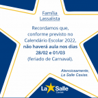 Lembrete - Feriado de Carnaval!