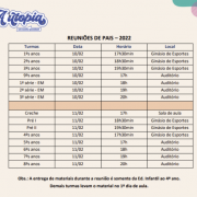 Calendário de Reuniões de Pais - 2022