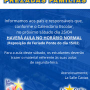 25/04 - SÁBADO LETIVO